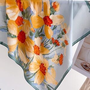 Silky Feel Head Scarf - Blue and Orange New 27.5”